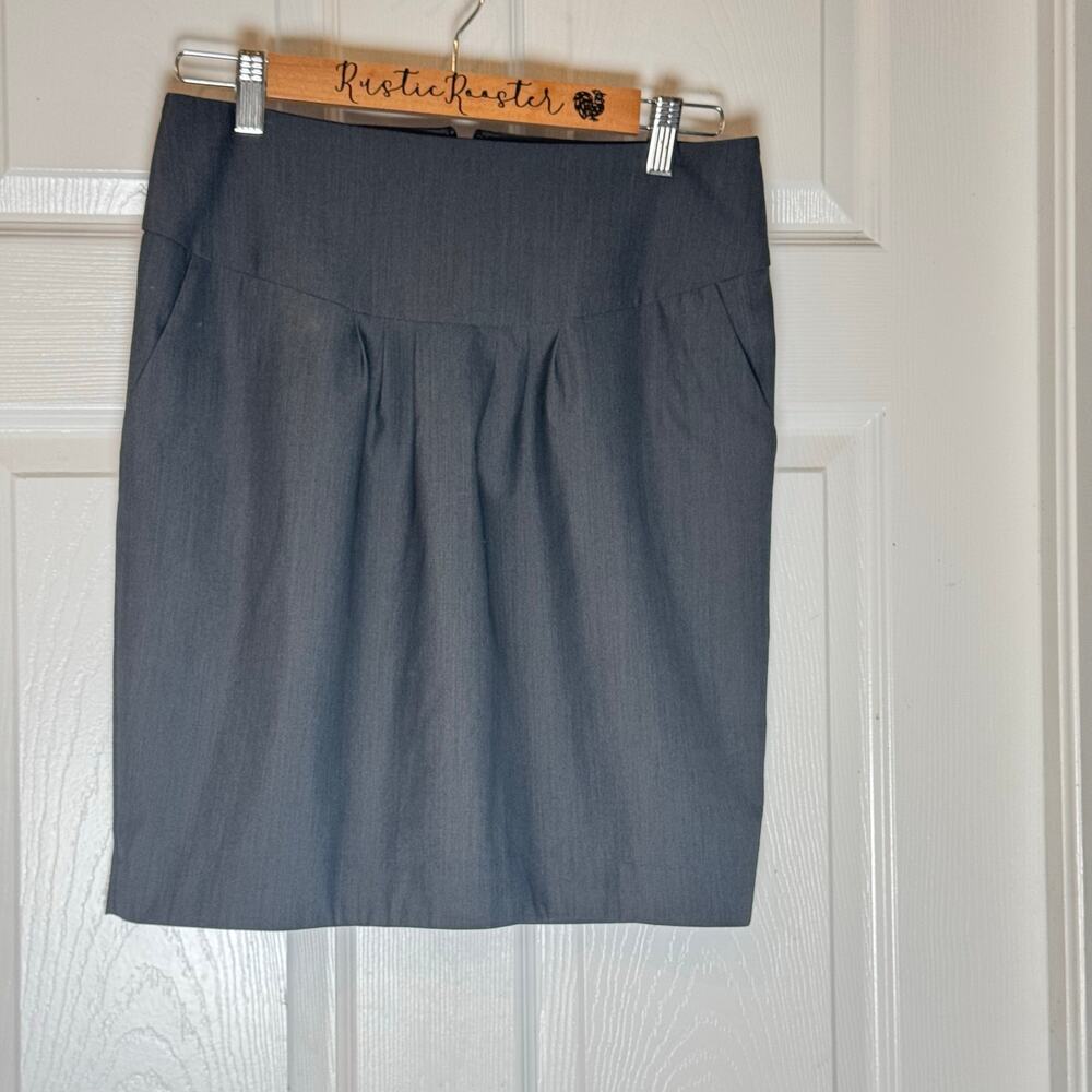 VTG Express Design Studio Gray Mini Plaid Pencil Goth Corp Skirt Pockets 2  S